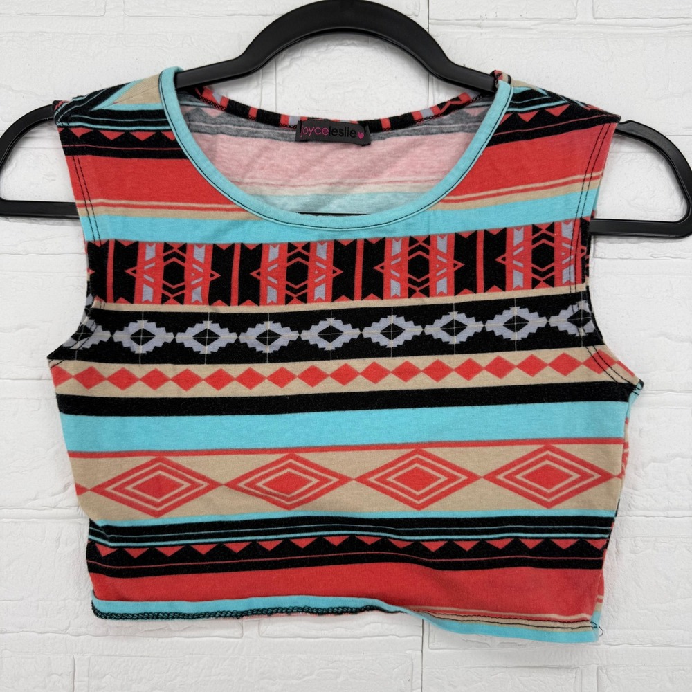 Joyce Leslie Crop Top Womens Small Tribal Geometric Print Sleeveless Multicolor